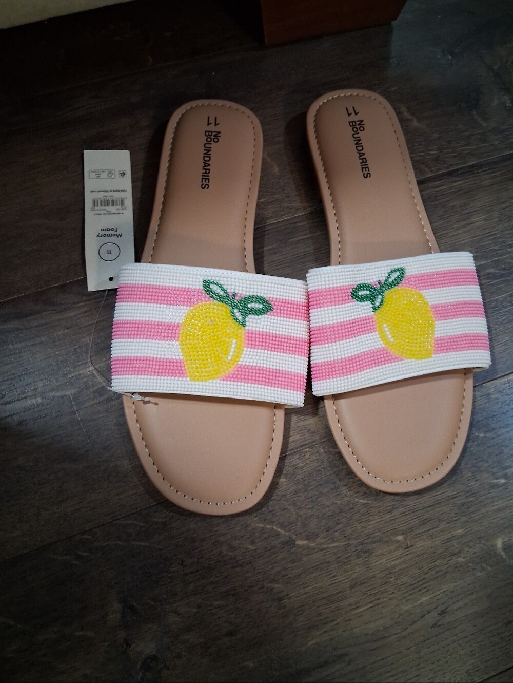 No Boundaries Beaded Pink White Striped Slide Slip On Sandals Lemon Accent 11